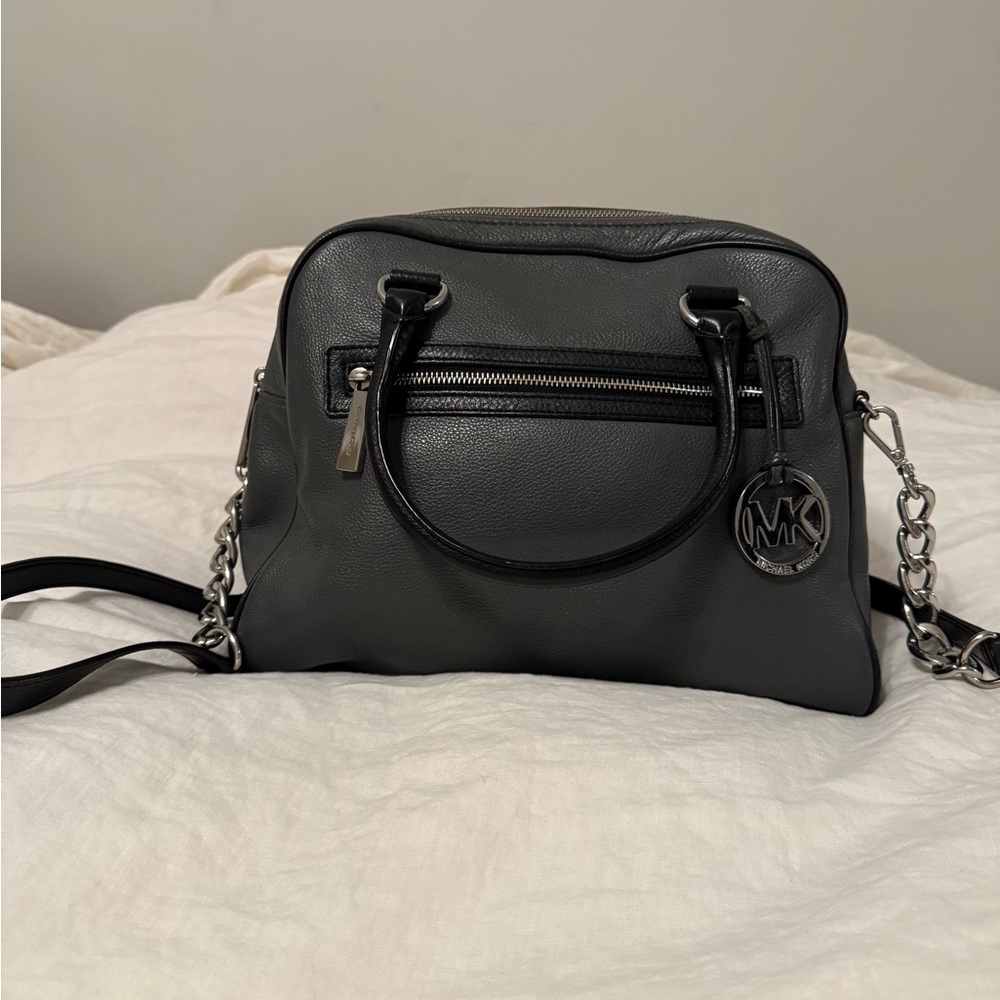 Michael Kors Grey Crossbody Satchel Bag with Silver Accents